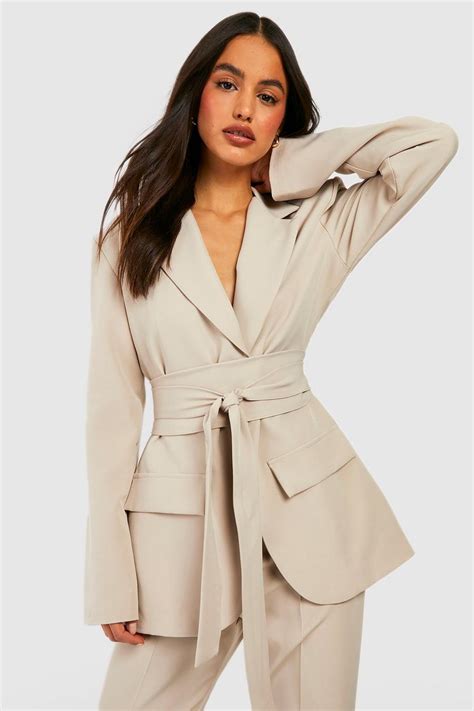 Obi Tie Waist Fitted Tailored Blazer Boohoo Usa