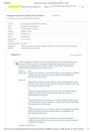 Unip Questionario Pedagogia Interdisciplinar Question Rio Unidade