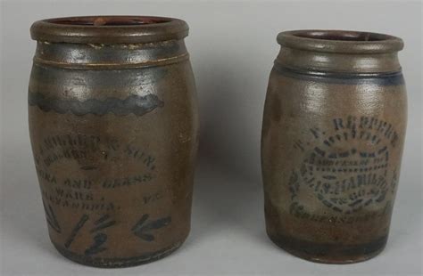 Lot Two Stenciled Stoneware Jars T F Reppert Successor To Jas