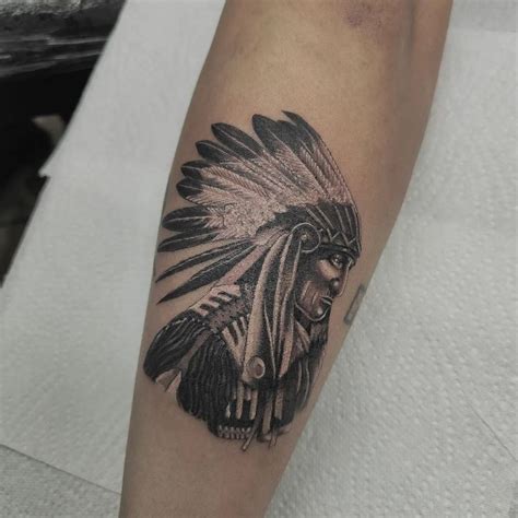 Indian Chief Head Tattoo by @albonoir - Tattoogrid.net