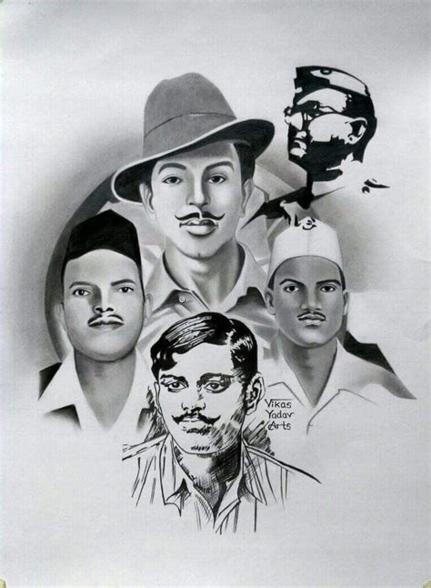 Bhagat Singh And Freedom Fighters Drawing By Vikas Yadav Arts