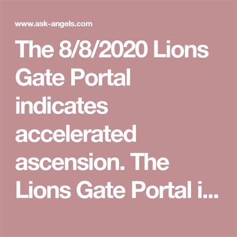 The 882020 Lions Gate Portal Indicates Accelerated Ascension The