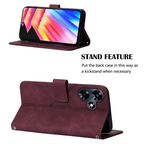For Infinix Hot G X Crossbody D Embossed Flip Leather Phone Case Wine Red Alexnld