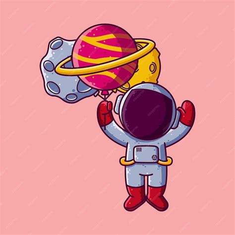 Lindo Astronauta Volando Con Globos De Planeta Ilustración Vectorial De Dibujos Animados Vector