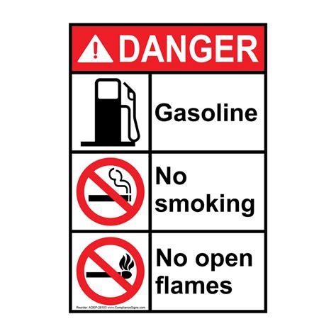 Portrait Ansi Danger Gasoline No Smoking No Open Flames Sign Adep