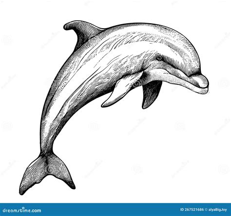 Dolphin Sea Animal Sketch Hand Drawn Line Art Stock Vector