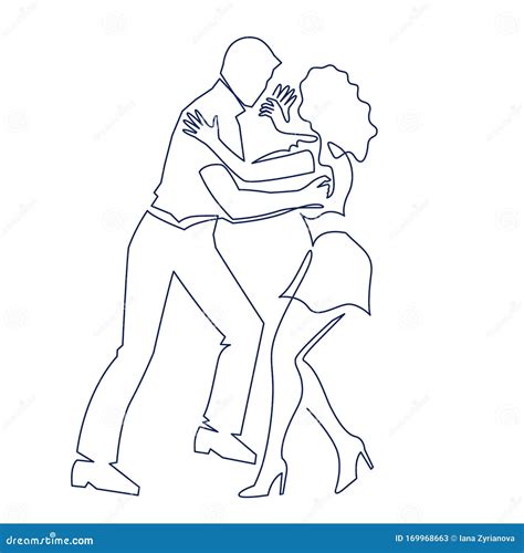 Sexy Salsa Pareja Bailar Contínuamente Un Dibujo De Una Línea Baile De