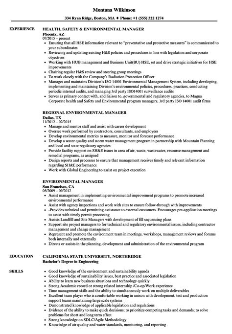 Environmental Manager Resume Samples