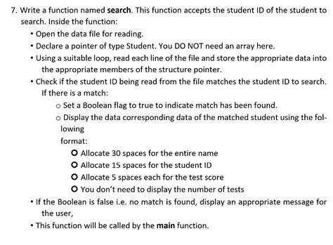 Solved 7 Write A Function Named Search This Function