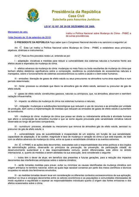 Lei Federal 12 187 09 Institui A Pol Tica Nacional Sobre Mu