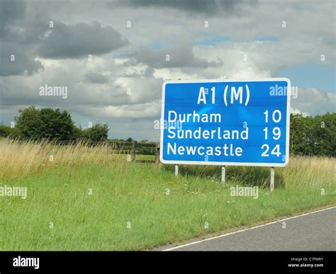 A Large Motorway Sign Show The Destinations Of Durham Sunderland And