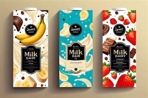 Vector Set Of Templates Packaging Sweet Milk Natural Dairy Products