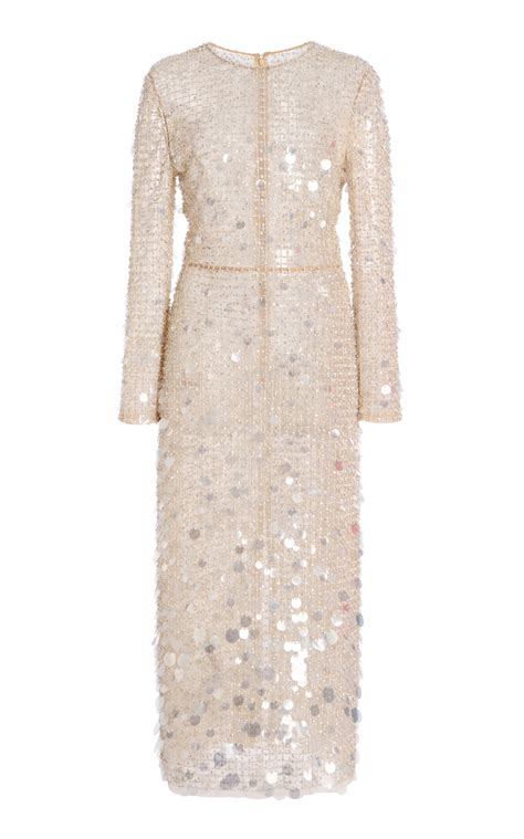 Carolina Herrera PailletteEmbellished Midi Dress Nude