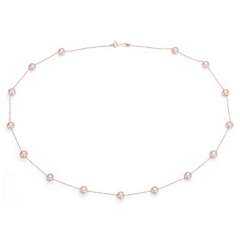 Pink Freshwater Cultured Pearl Tin Cup Stationed Necklace In 14k Rose