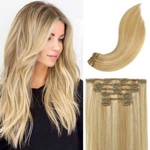 8A Medium Brown To Bleach Blonde Highlights Clip In Remy Human Hair