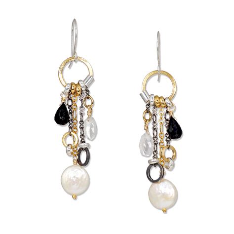 Long Drop Pearl Earrings By Suzanne Q Evon Gold Silver Pearl And Stone Earrings Artful Home