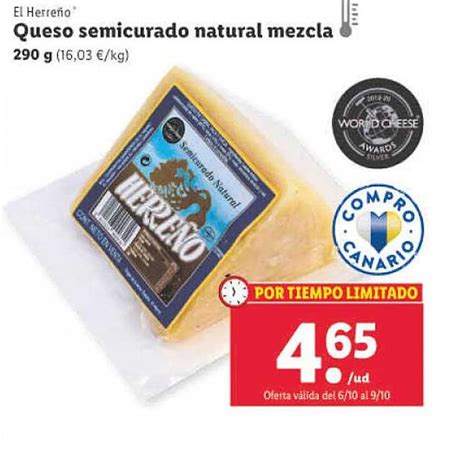 Oferta El Herreño Queso Semicurado Natural Mezcla en LIDL