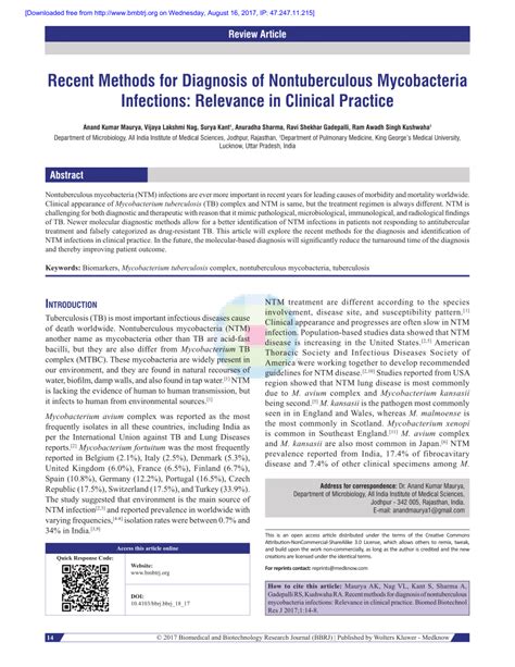 (PDF) Recent Methods for Diagnosis of Nontuberculous Mycobacteria ...