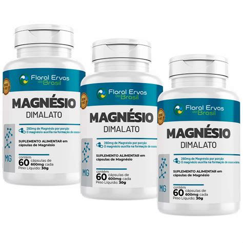 Kit 3x Magnésio Dimalato 60 Capsulas cada Floral Ervas do Brasil