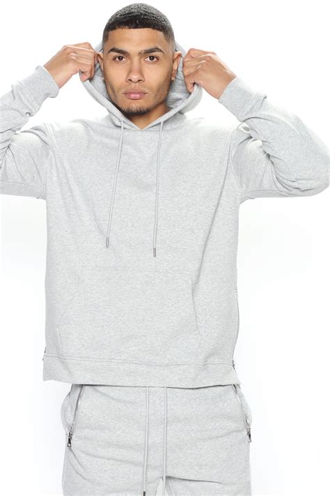 Tyson Side Zip Hoodie Grey Fashion Nova Mens Fleece Tops Fashion