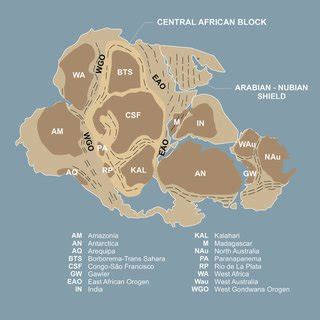 Reconstruction of the former supercontinent Gondwana showing the ...