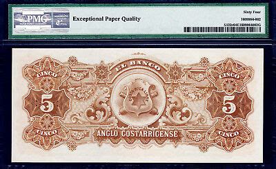 5 Colones 1903 1917 Costa Rica Pick S122r Ch UNC PMG 64 EPQ MA Shops