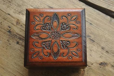 Vintage Polish Folk Art Hand Carved Metal Inlay Wooden Trinket Etsy