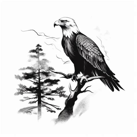 Premium Ai Image A Silhouette Drawing Of A Bald Eagle Perched On A