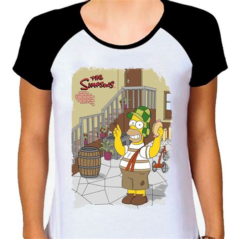 Camiseta Raglan Homer Simpsons Chaves Desenho Camisa Feminina Submarino