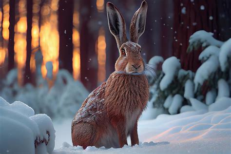 hare in snow winter forest. Illustration Generative AI 22010050 Stock ...