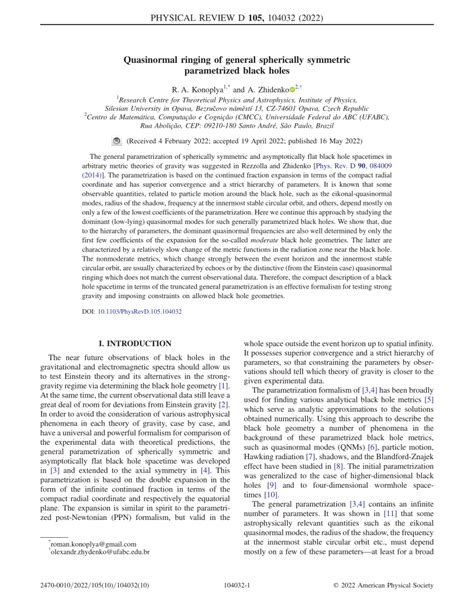 PDF Quasinormal Ringing Of General Spherically Symmetric Parametrized