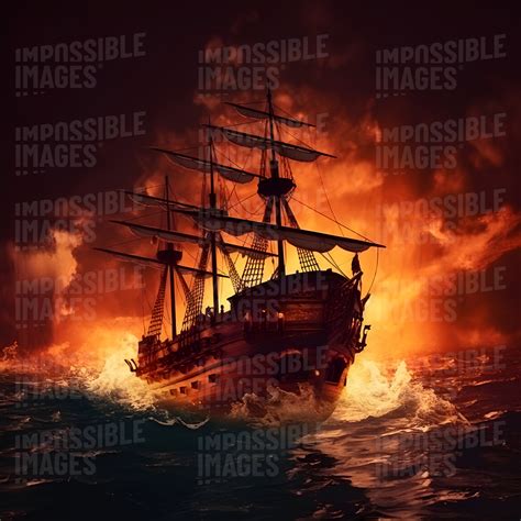 A 17th Century Ship escaping a Fiery battle. - Impossible Images - Unique stock images for ...