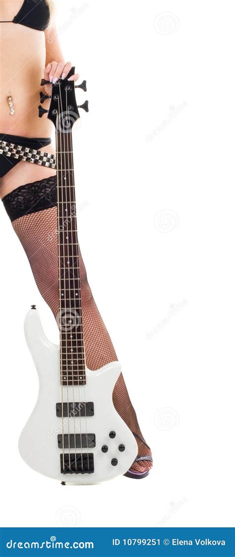 Sexual Blonde And A White Bass Guitar Stock Image Image Of Glamour Play