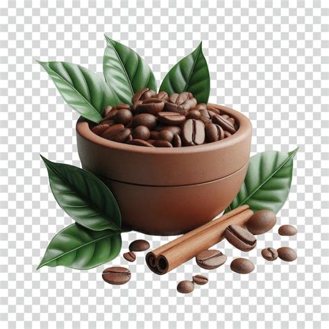 Premium Psd Coffee Beans With Leaves Transparent Background