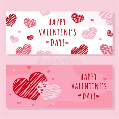 Set Of Horizontal Banners Posters With Hearts For Valentines Day