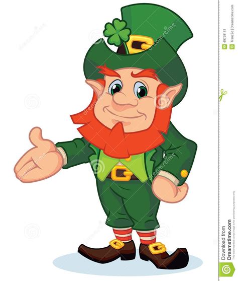 Happy Cartoon Leprechaun Presenting Saint Patricks Day Art Happy St