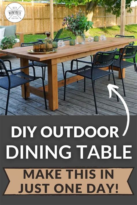 An Outdoor Dining Table Made Out Of Wood With Text Overlay That Reads