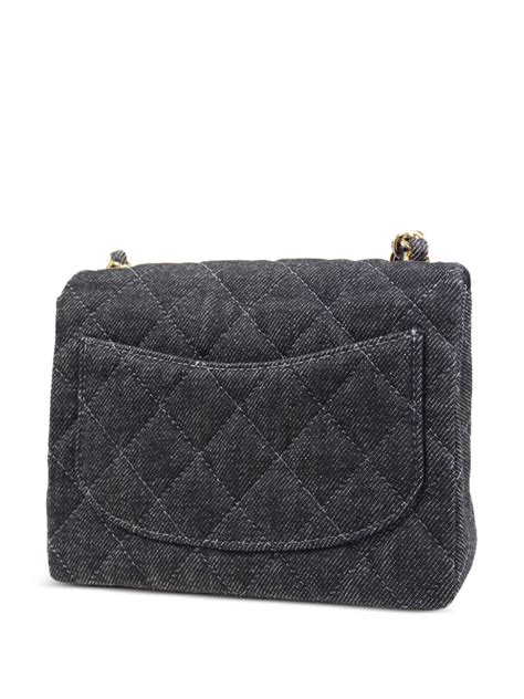 Chanel Pre Owned Mini Denim Classic Flap Shoulder Bag Black