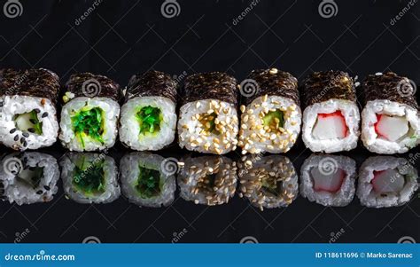 Sushi On A Black Background 11 Stock Photo - Image of restaurant, asia ...