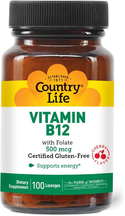 Country Life Vitamina B 12 500 mcg con ácido fólico pastillas