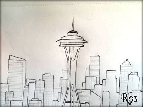 Seattle Skyline Line Drawing