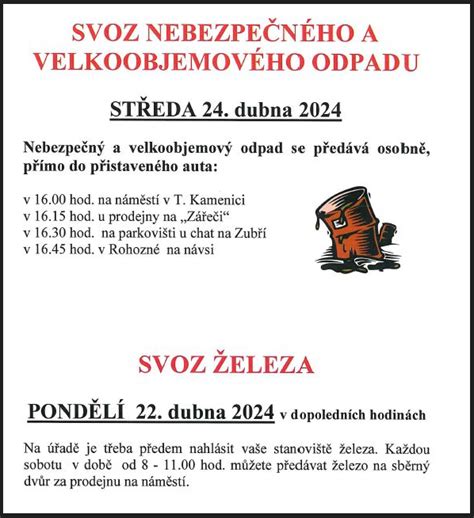 Svoz Eleza A Nebezpe N Ho Odpadu Trhov Kamenice