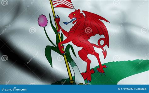 3D Waved United Kingdom City Flag of Cardiff Stock Illustration - Illustration of great, ireland ...