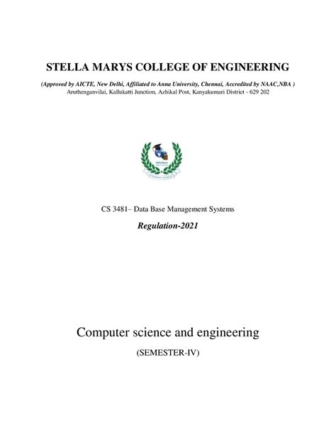 Dbms Lab Manual Final Document Regualtion Cs Data Base