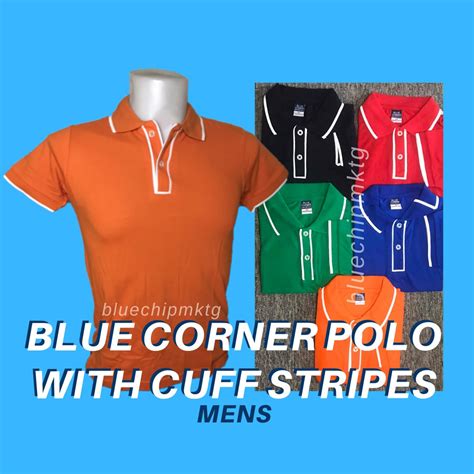 Men's Cotton Blue Corner Polo Shirt w/ Cuff Stripes (Style7) (Black,Red ...