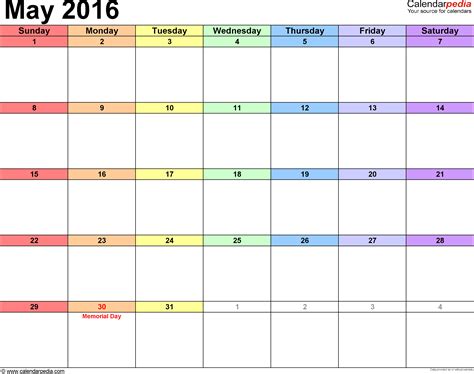 May 2016 Calendars For Word Excel And Pdf