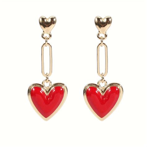 Temu｜enamel Heart Flower Love Design Dangle Earrings Cute Elegant