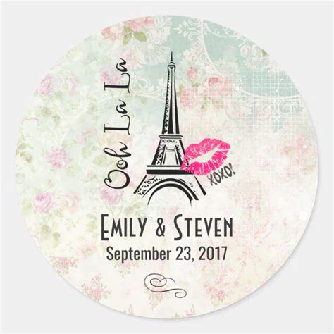 Ooh La La Paris Eiffel Tower Vintage Wedding Classic Round Sticker Zazzle