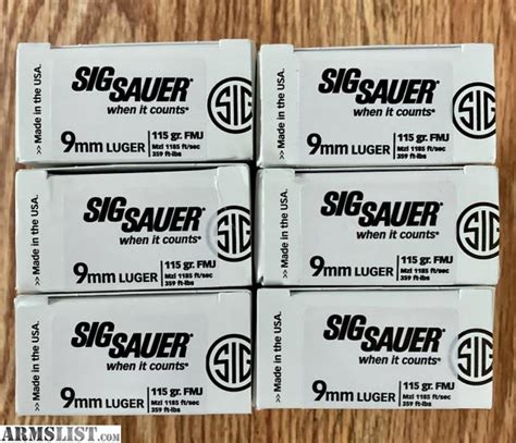 ARMSLIST - For Sale: Sig Sauer 9mm Ammo: 300 Rounds 115 gr Elite Ball FMJ