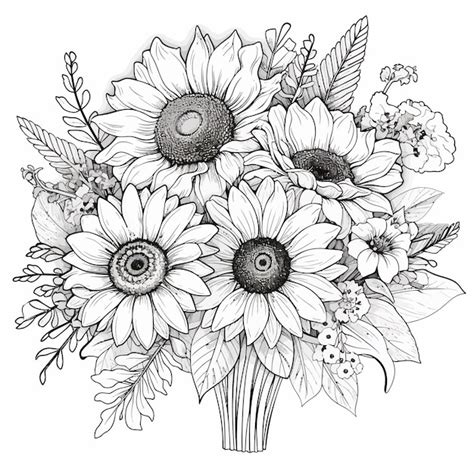 Premium Vector Sunflowerbouquetspringcoloringpage